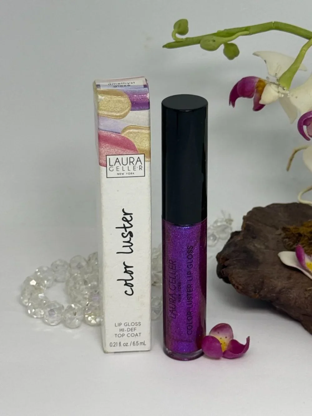 2x Laura Geller Color Luster Lip Gloss Hi-Def Top Coat - Amethyst Glaze - NIB